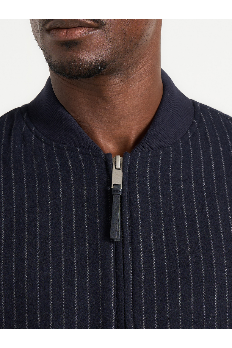 Leandro Pinstripe Wool Bomber Jacket, Alternate, color, Navy