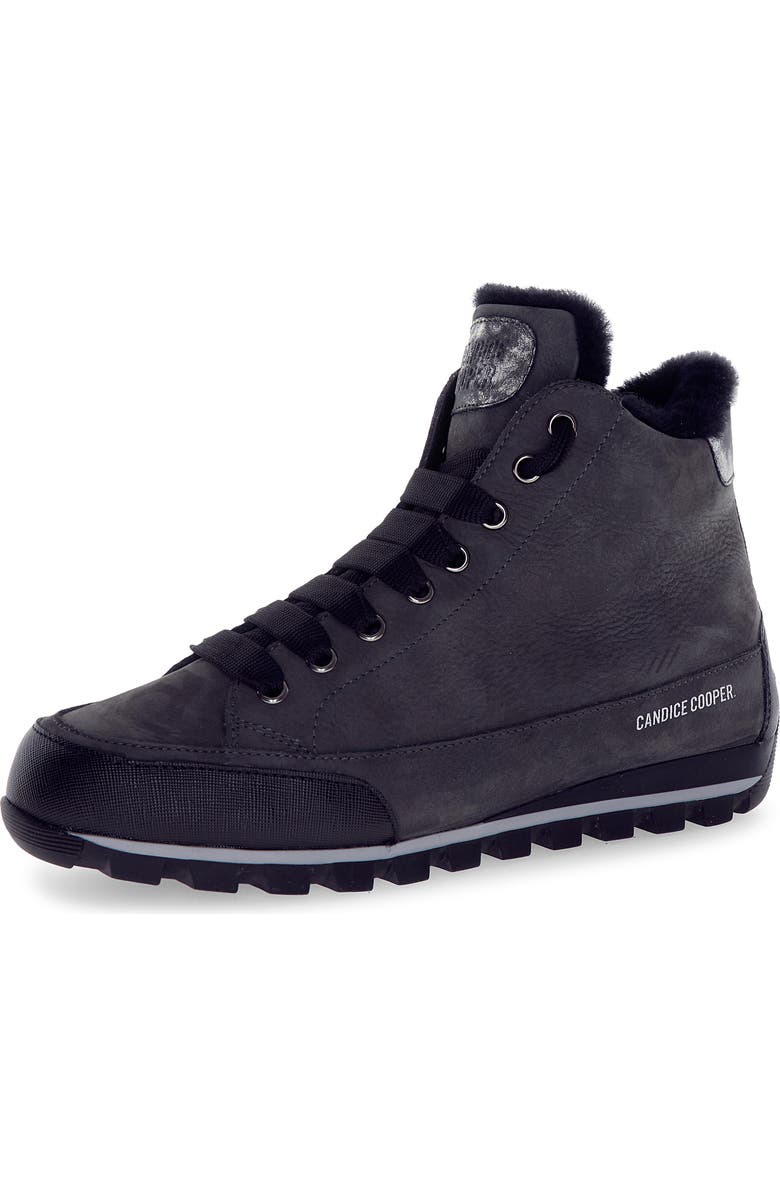 Candice Cooper Runlo Waterproof Genuine Shearling Lined High Top Sneaker, Main, color, Black Anthracite