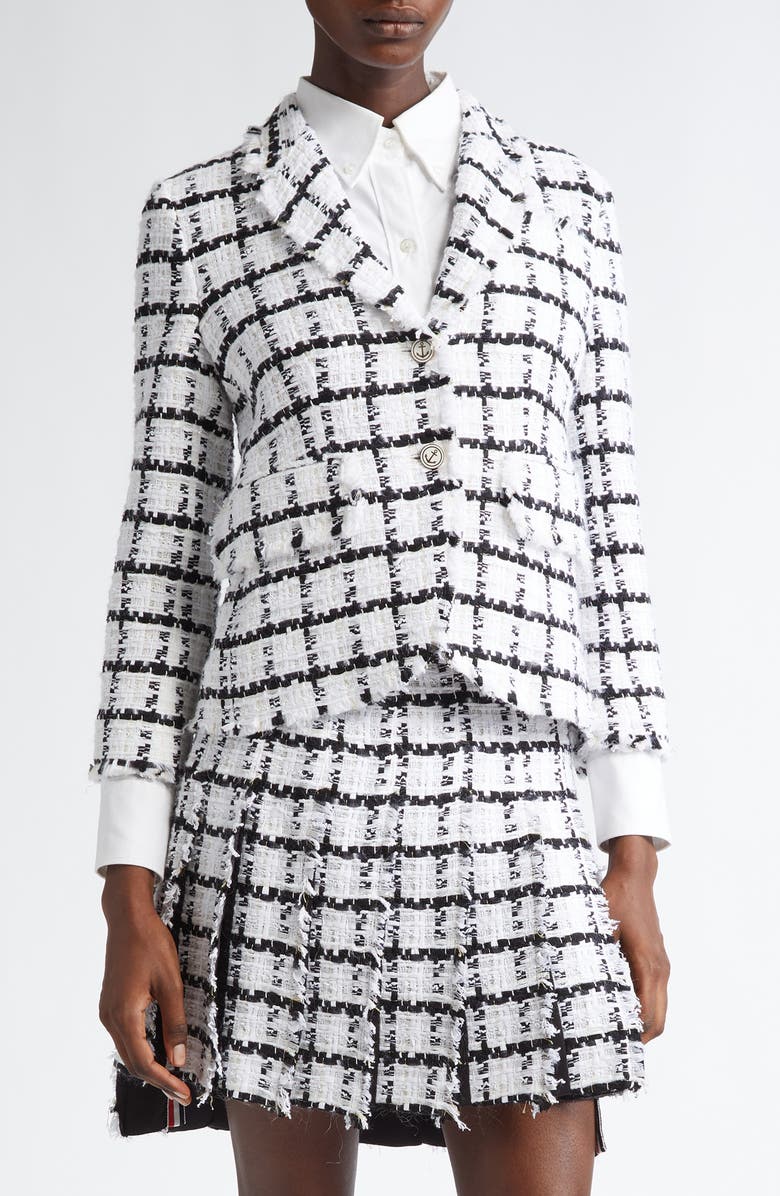 Thom Browne Windowpane Check Tweed Blazer, Main, color, White