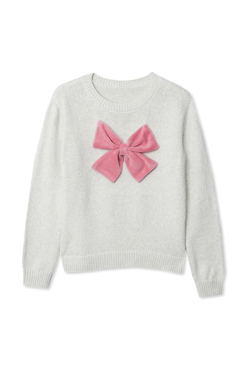 Girls Meet and Greet Bow Knit Sweater, Alternate, color, Ivory/Mauve Bow