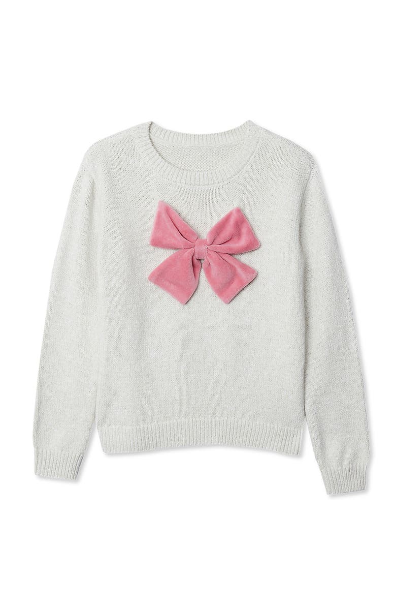 Lands
 End Girls Meet and Greet Bow Knit Sweater, Alternate, color, Ivory/Mauve Bow