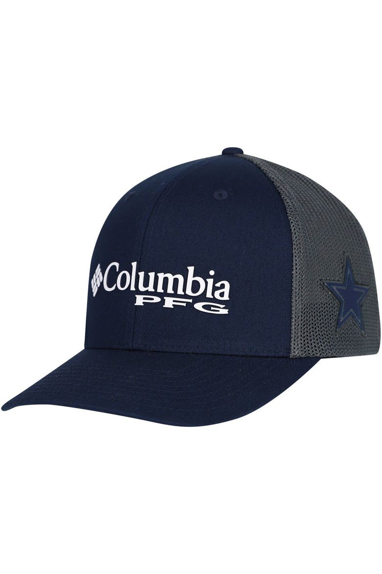 Men's Columbia Navy Dallas Cowboys PFG Mesh Snapback Hat, Main, color, Navy