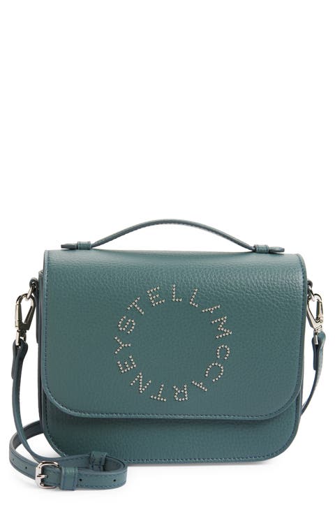 Studded Logo Faux Leather Crossbody Bag