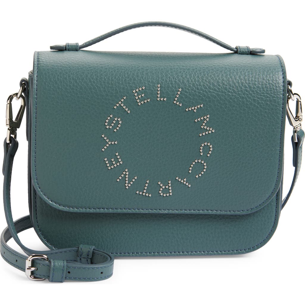 Stella Mccartney Studded Logo Faux Leather Crossbody Bag In Balsam Green