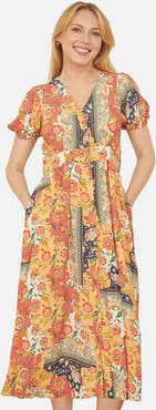 Yumi Floral Patchwork Print Midi Shirt Dress