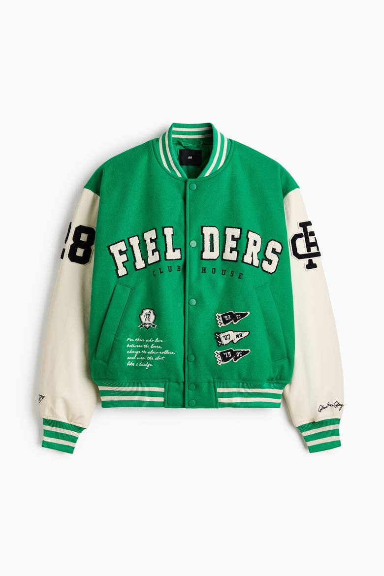 Motif-detail Baseball Jacket, Alternate, color, Green/Rookie of the Year