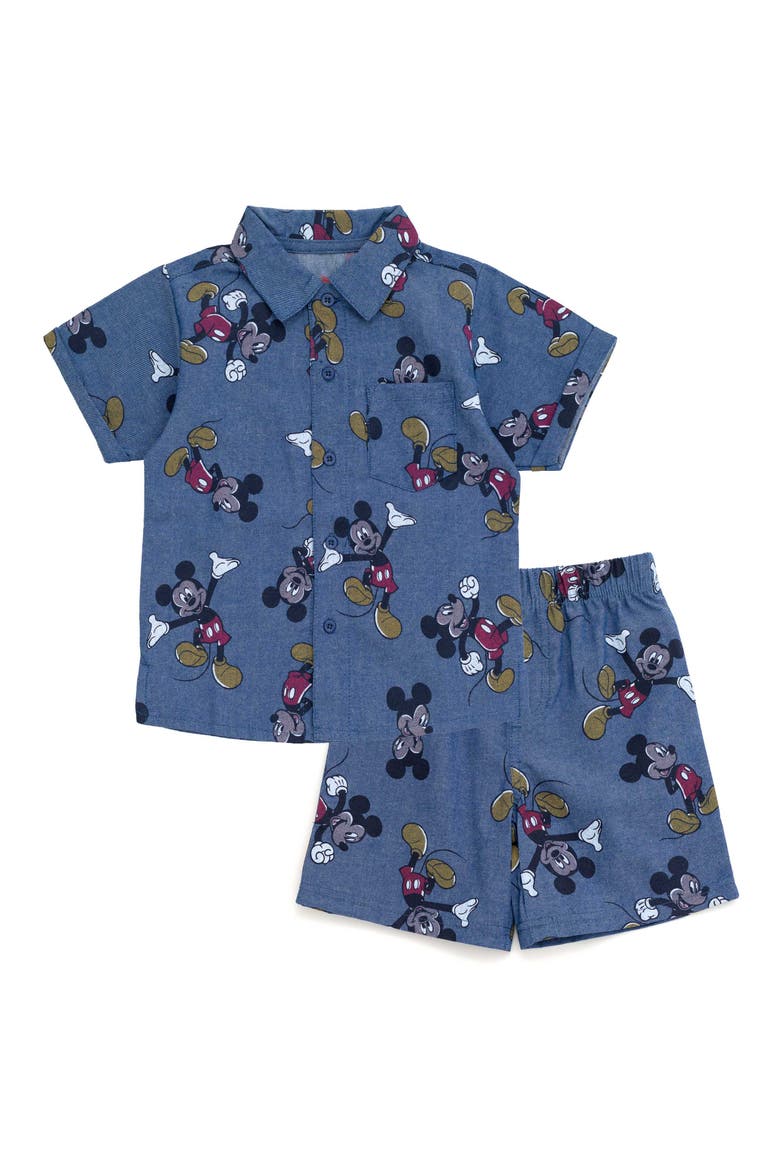 Mickey Mouse Romper Dress and Shorts Set, Main, color, Chambray Mickey Mouse