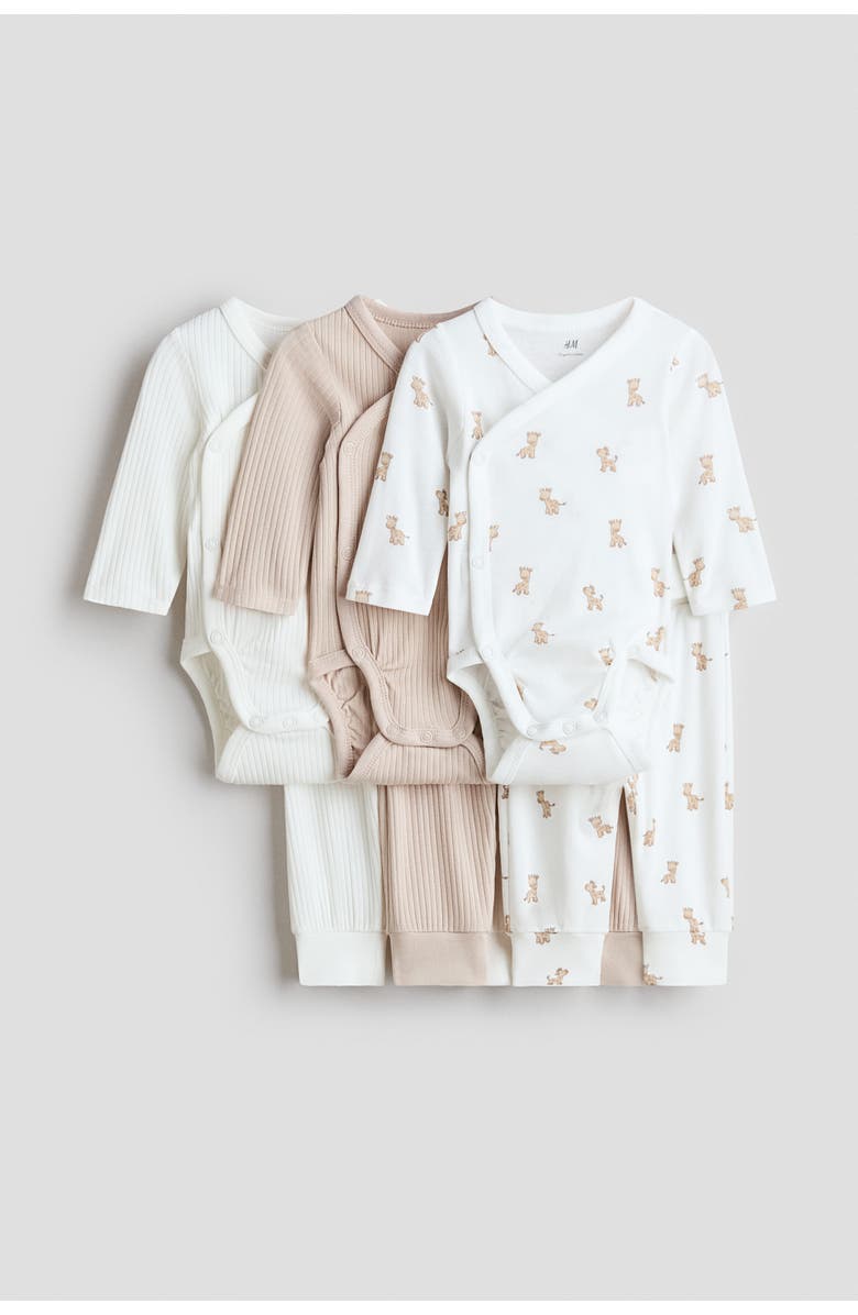 H&M 6-piece bodysuit and pants set, Main, color, Beige/Giraffes