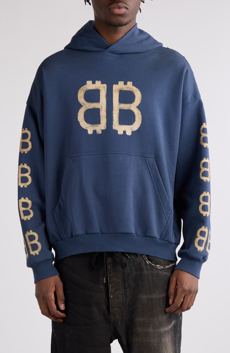 Balenciaga Crypto Monogram Cotton Graphic Hoodie, Main, color,