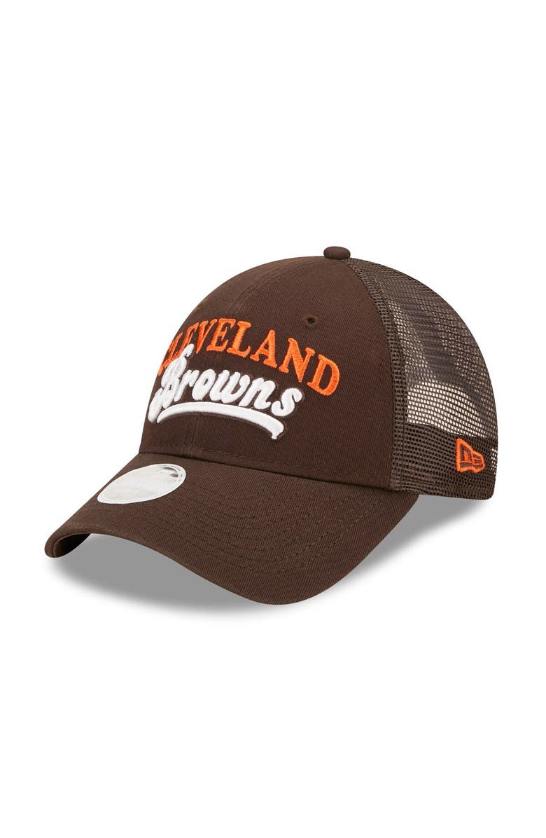 New Era Women's New Era Brown Cleveland Browns Team Trucker 9FORTY Snapback Hat, Main, color,