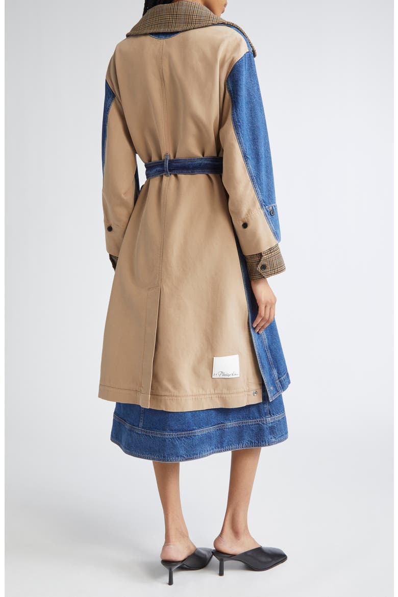 Mixed Media Trench Coat, Alternate, color, INDIGO MULTI