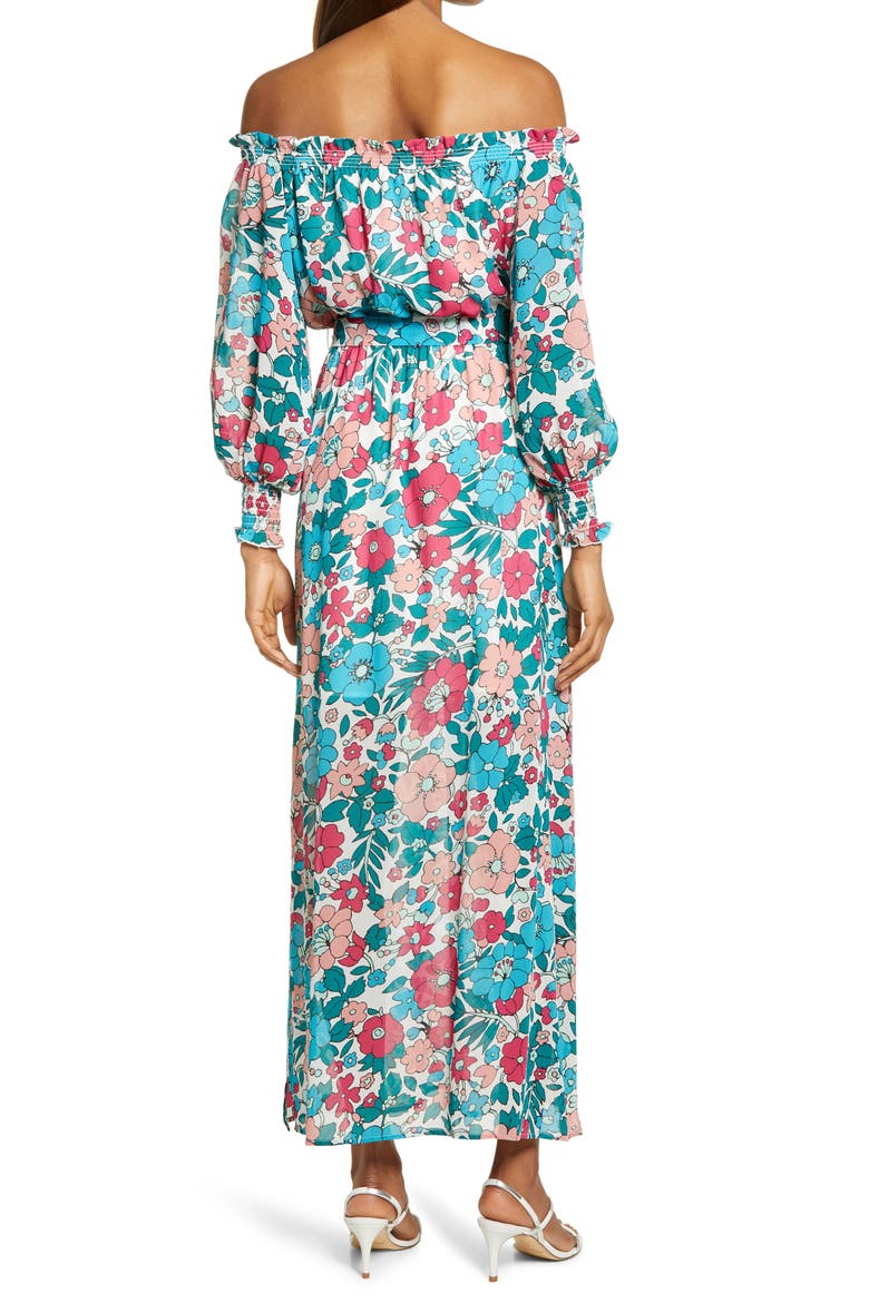 Floral Off the Shoulder Long Sleeve Maxi Dress, Alternate, color, HOT PINK VINTAGE FLORAL