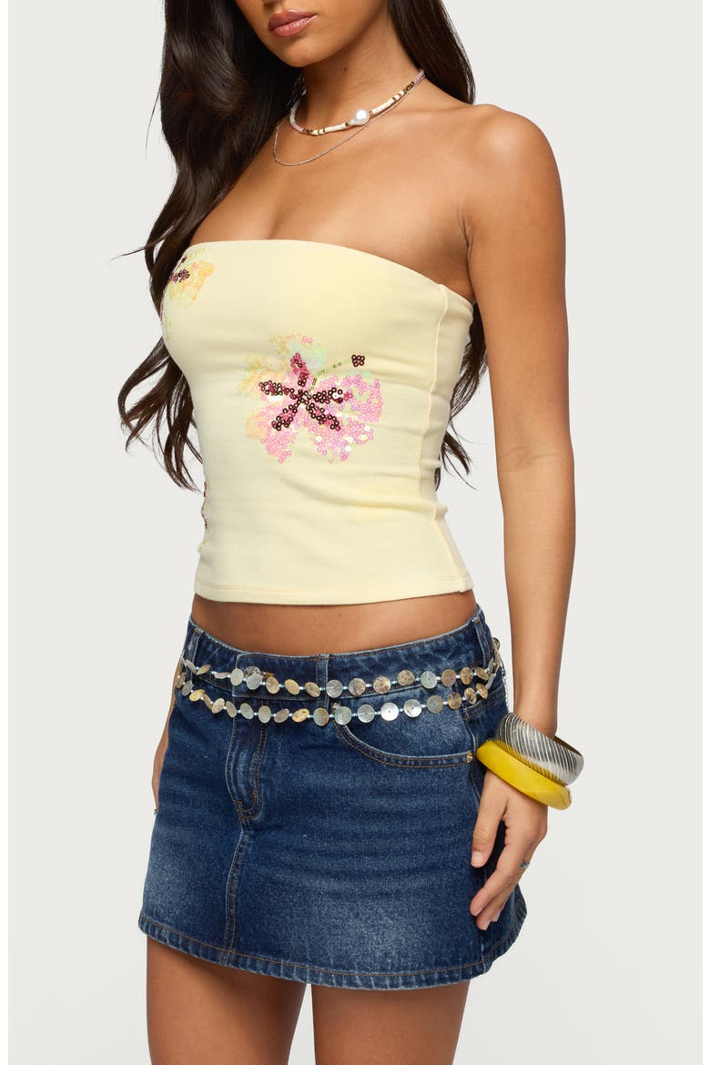 Braelyn Sequin Floral Tube Top, Alternate, color, LIGHT-YELLOW