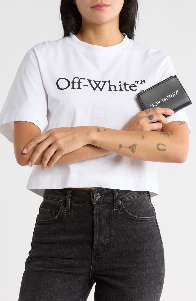 Off-White For Money Zip Leather Card Case, Alternate, color, Black White