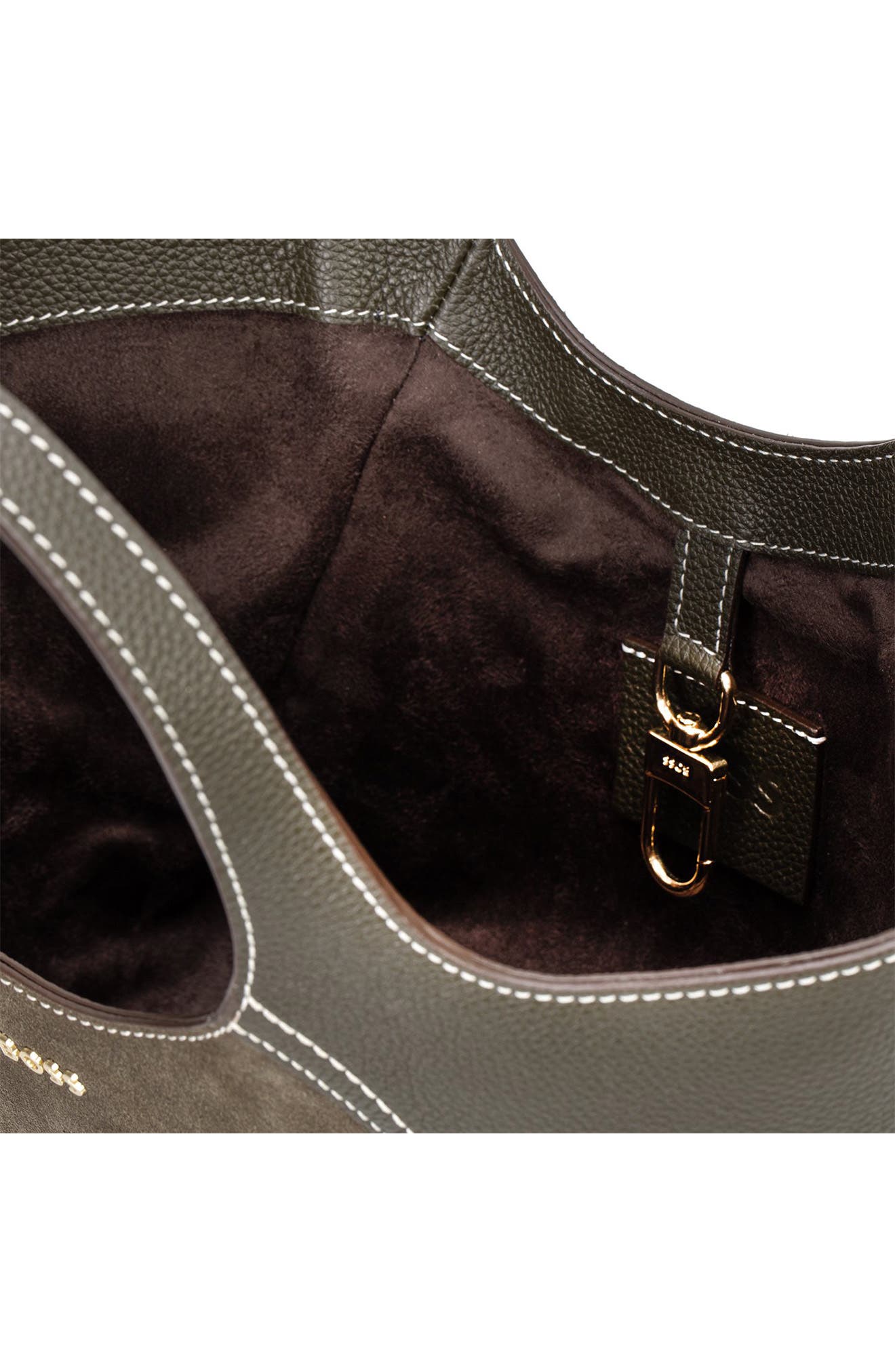 HUGO Small Lenah Suede Tote, Alternate, color, Dark Green