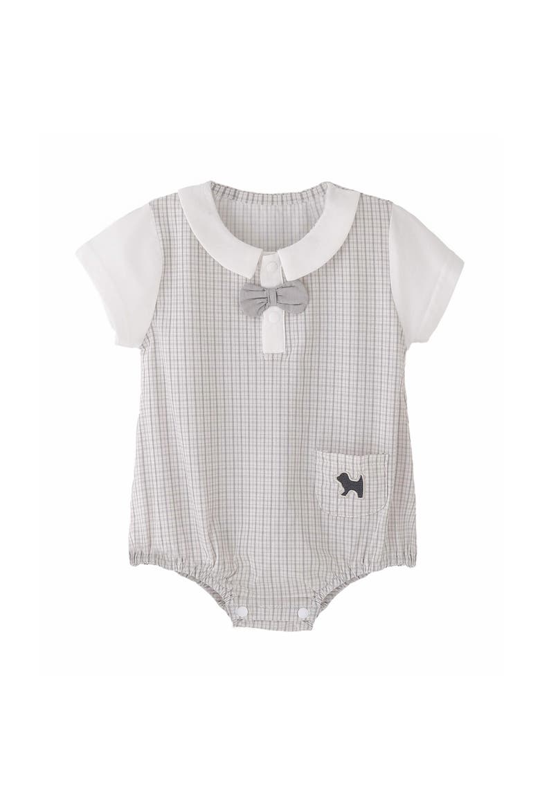 Check Bow Romper, Main, color, Grey