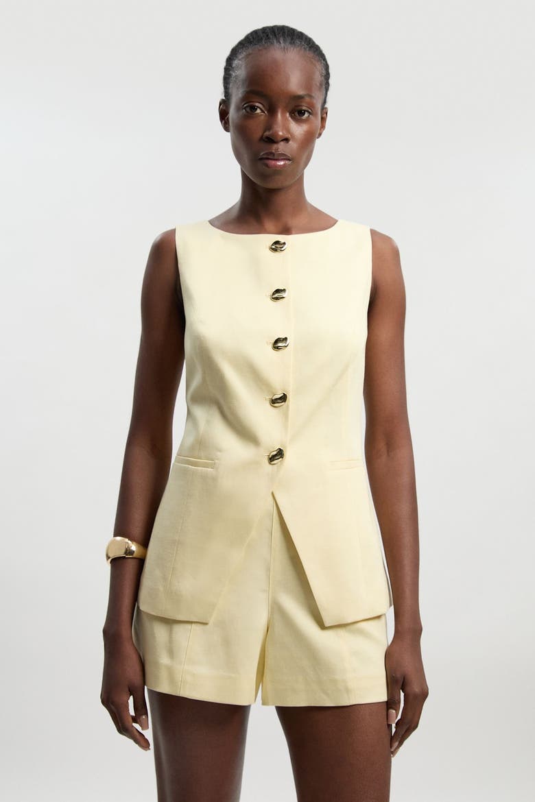Round Neck Button Waistcoat, Main, color, Lemon