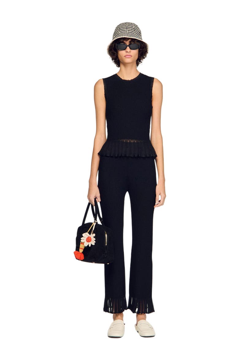 Ruffled ottoman knit sweater, Alternate, color, Black