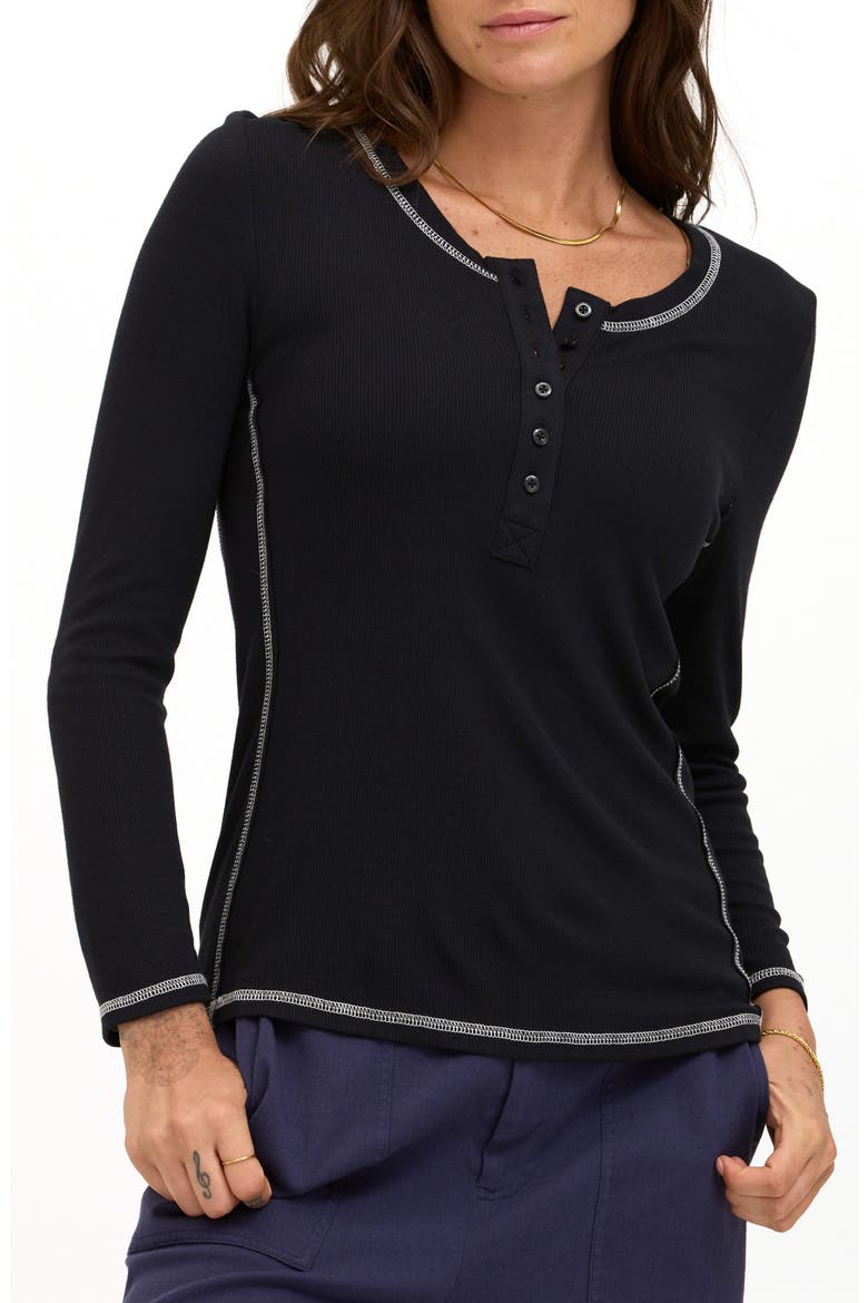 Alida Feather Rib Henley, Main, color, BLACK / TAPIOCA