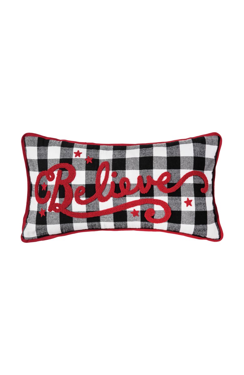 C&F Home Franklin Farmhouse Check Believe Christmas Accent Pillow, 12" x 24", Main, color, Black