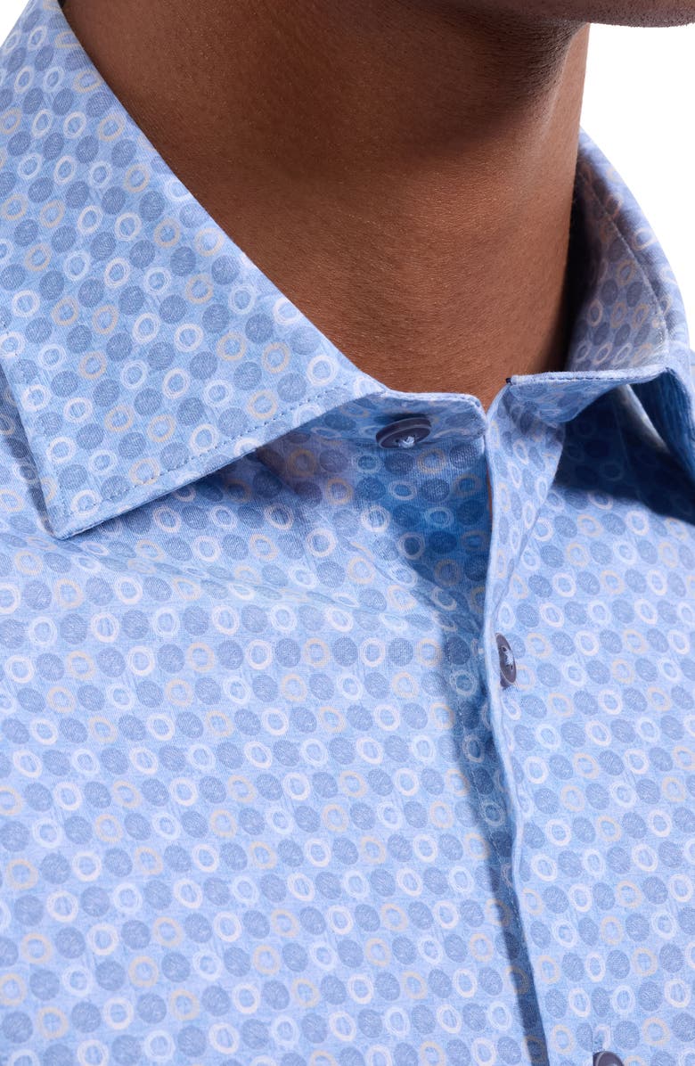 Bugatchi Miles OoohCotton<sup>®</sup> Medallion Print Short Sleeve Button-Up Shirt, Alternate, color, Air Blue