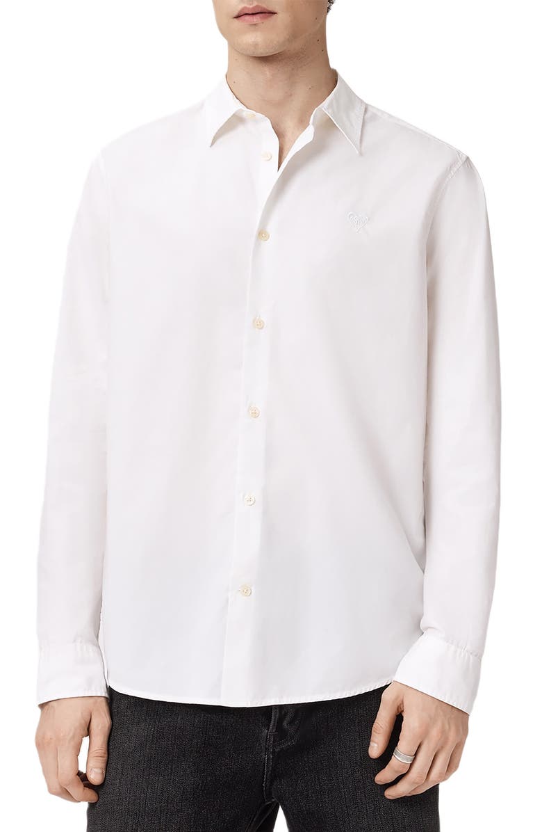 AllSaints Heartsaints Button-Up Shirt, Main, color, White