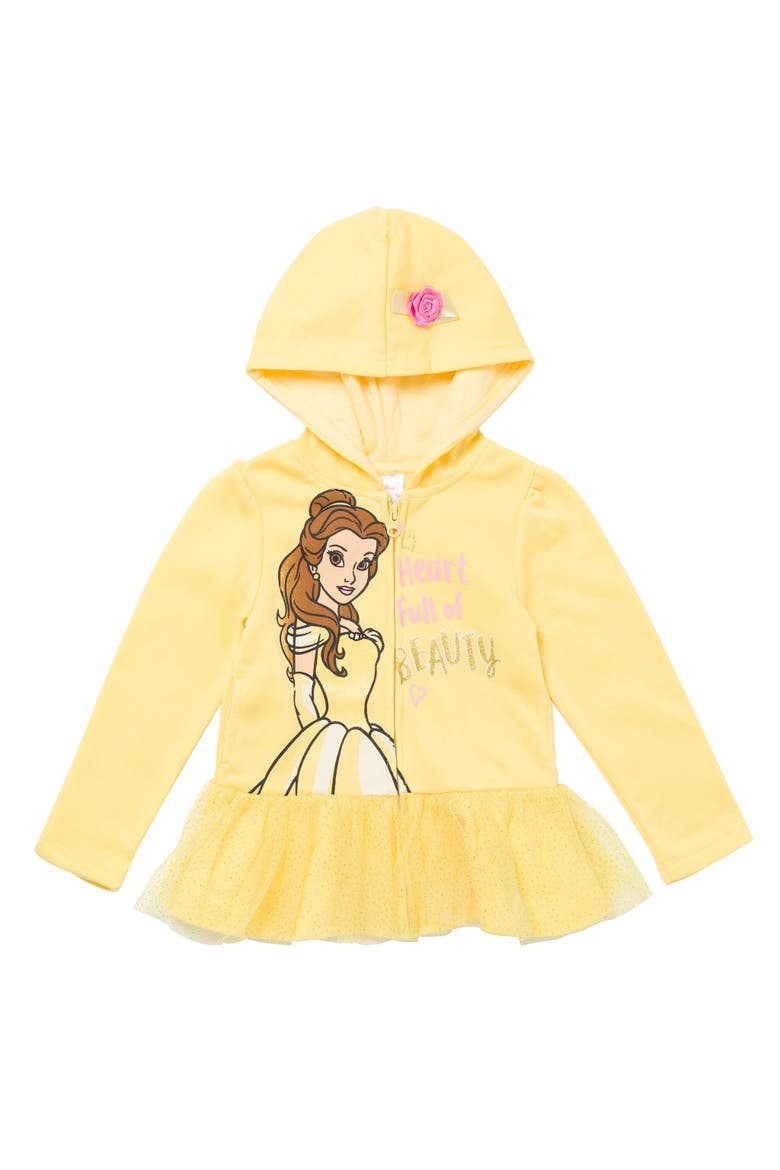 Princess Zip-Up Hooded Sweatshirt, Main, color, Belle Yellow