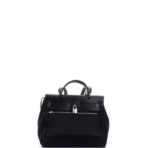 Pre-owned Hermes Hermes Herbag Zip Leather And Toile 31 In Black