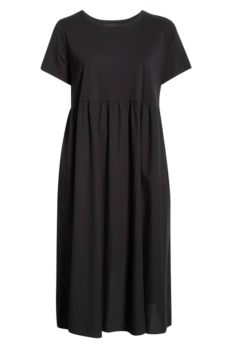 Mixed Media Organic Cotton Midi Dress, Alternate, color, BLACK