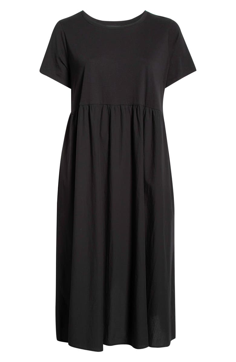 Eileen Fisher Mixed Media Organic Cotton Midi Dress, Alternate, color, Black