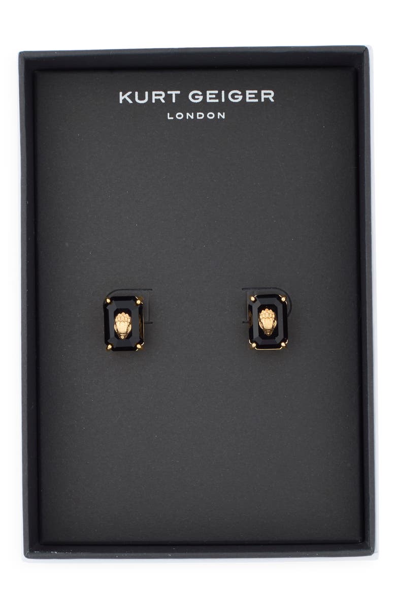 Kurt Geiger London Emerald Cut Crystal Eagle's Head Stud Earrings, Main, color, Black