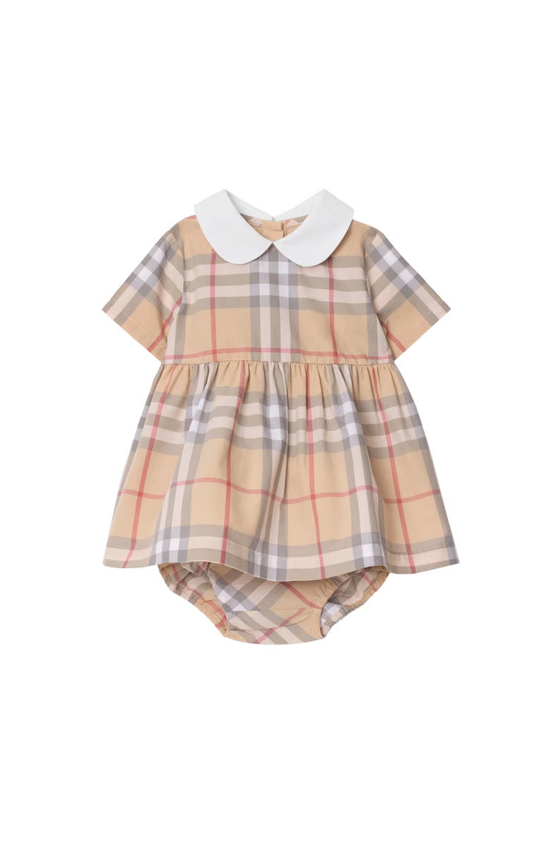 Burberry Check Cotton Poplin Dress with Bloomers, Main, color, Pale Stone