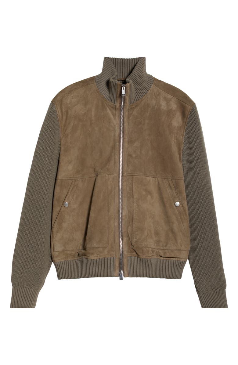 BOSS Maparo Goatskin Suede & Cotton Blend Knit Jacket, Alternate, color, Open Brown