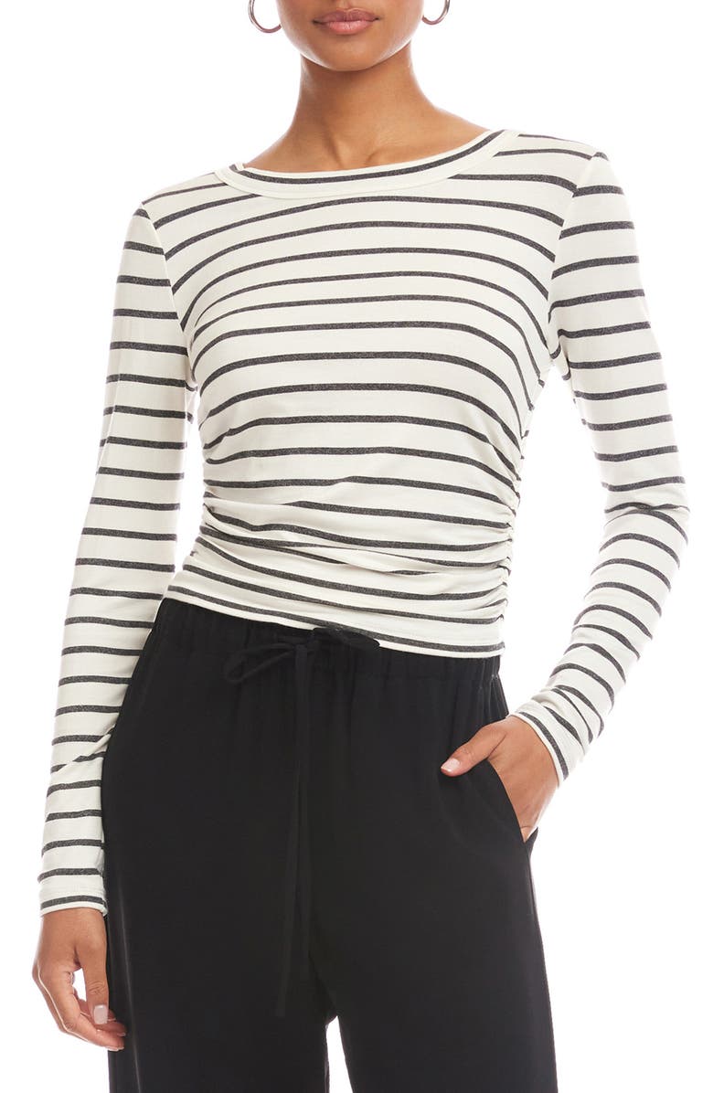 FIFTEEN TWENTY Steff Stripe Ruched French Terry Top, Main, color, Stripe
