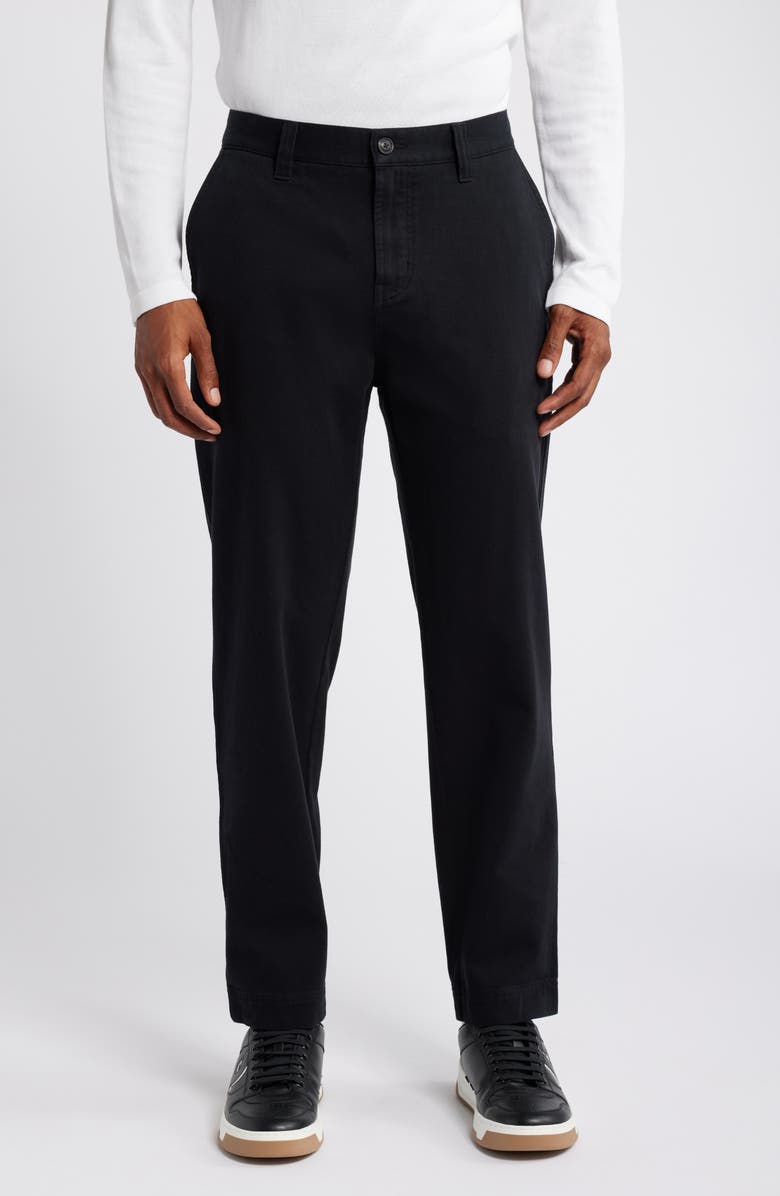 HUGO Zeebo Flat Front Cotton Twill Chinos, Main, color, Black