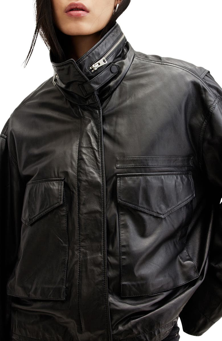 AllSaints Clay Leather Jacket, Alternate, color, Black
