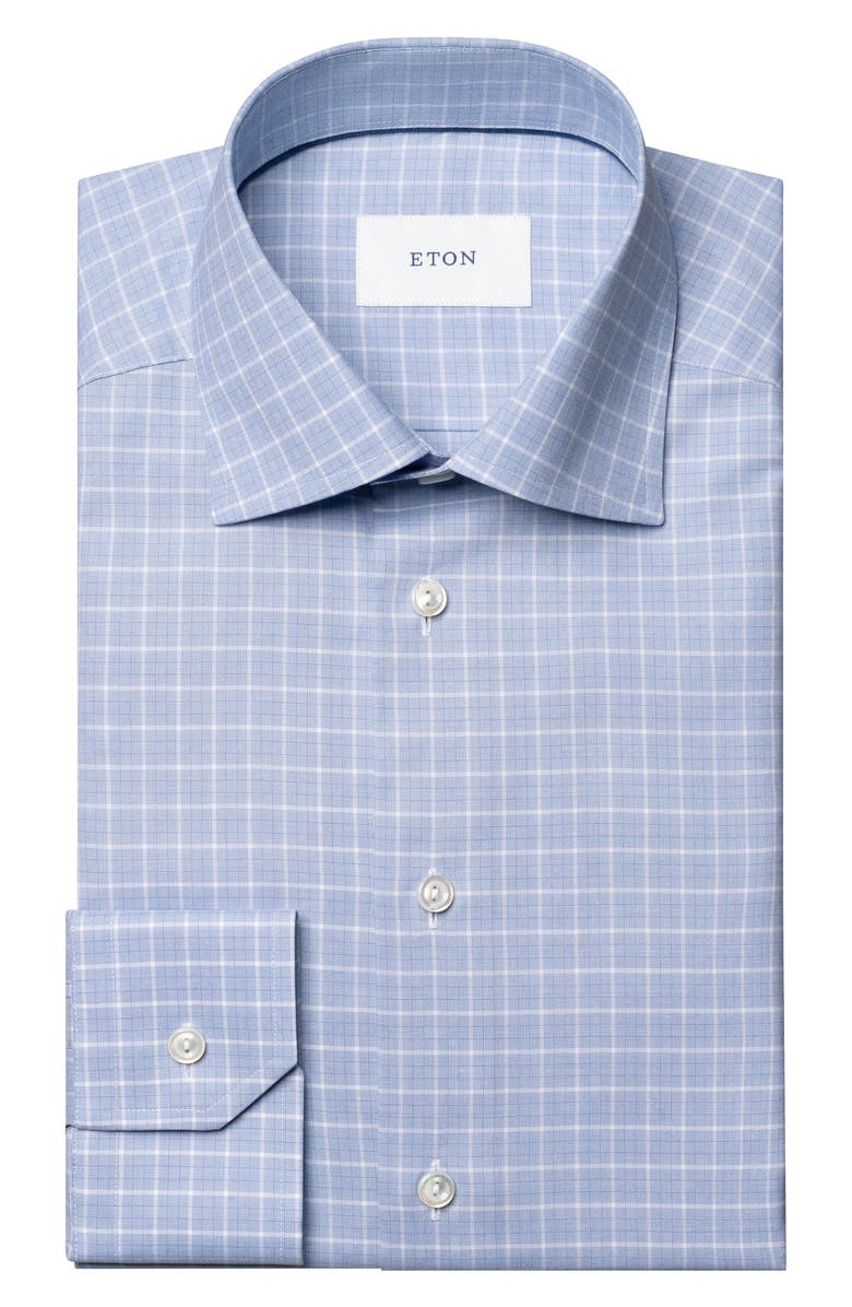 Eton Contemporary Fit Check Cotton Dress Shirt, Alternate, color, Blue