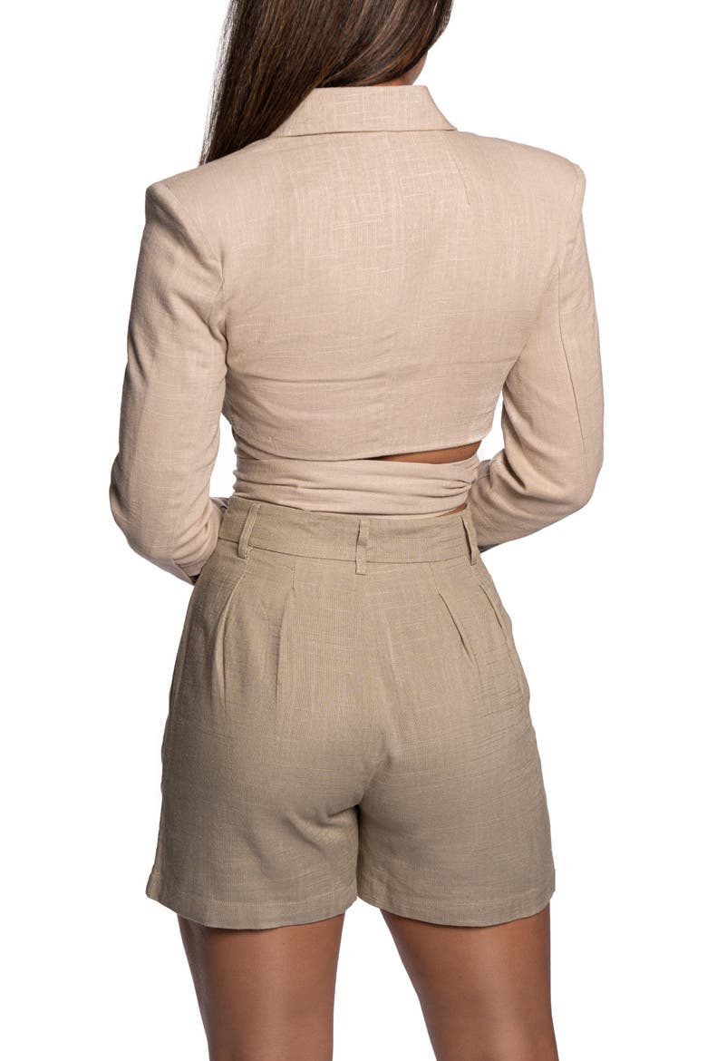 Myling Cotton & Linen Wrap Crop Top, Alternate, color, BEIGE
