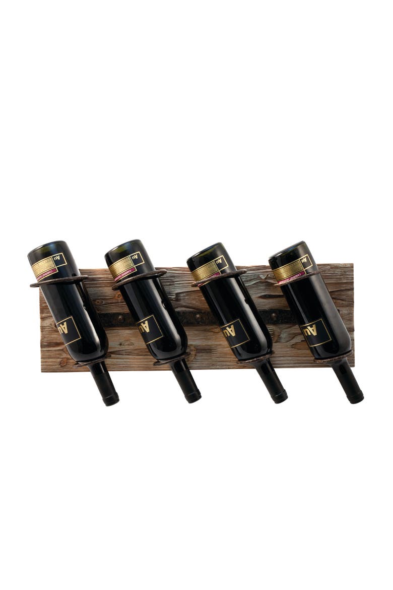 Wall Mounted Metal & Wood 4-Bottle Wine Rack, Main, color, Wood
