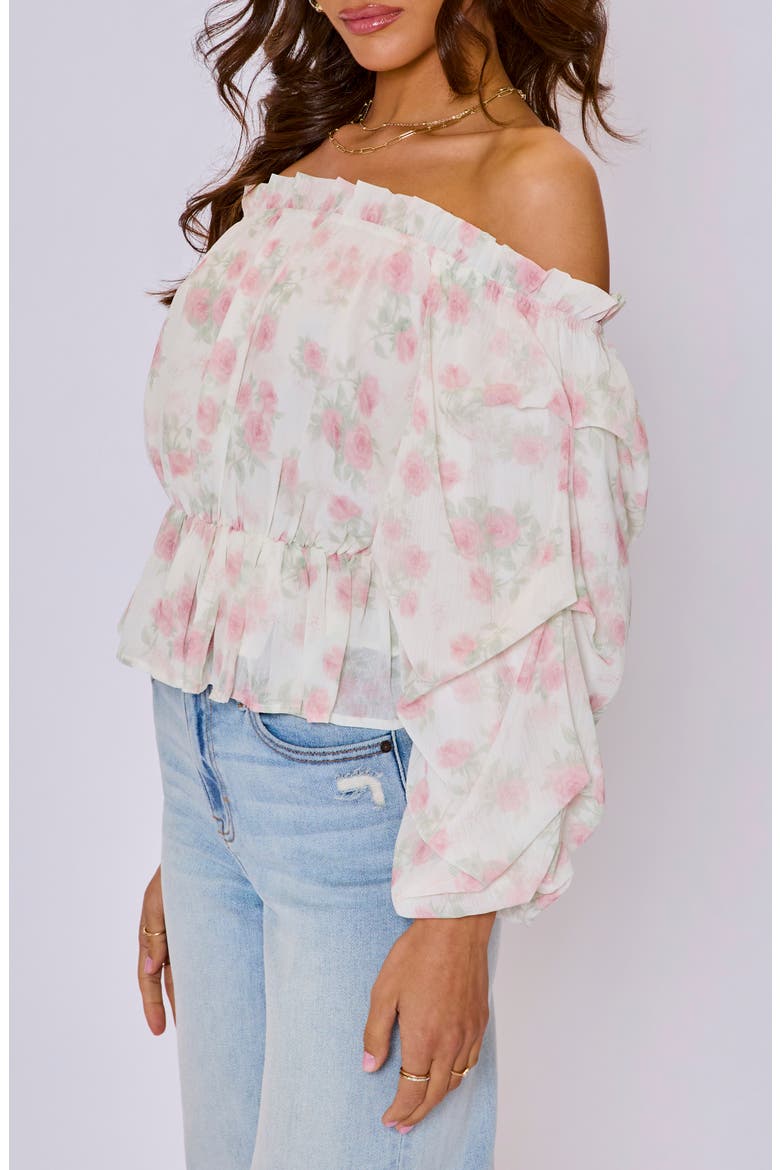 Blossom Off the Shoulder Top, Alternate, color, CREAM/ BLUSH
