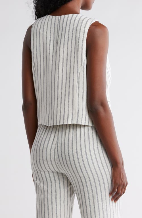 Ellen Tracy Taillored Stripe Button Front Vest In White
