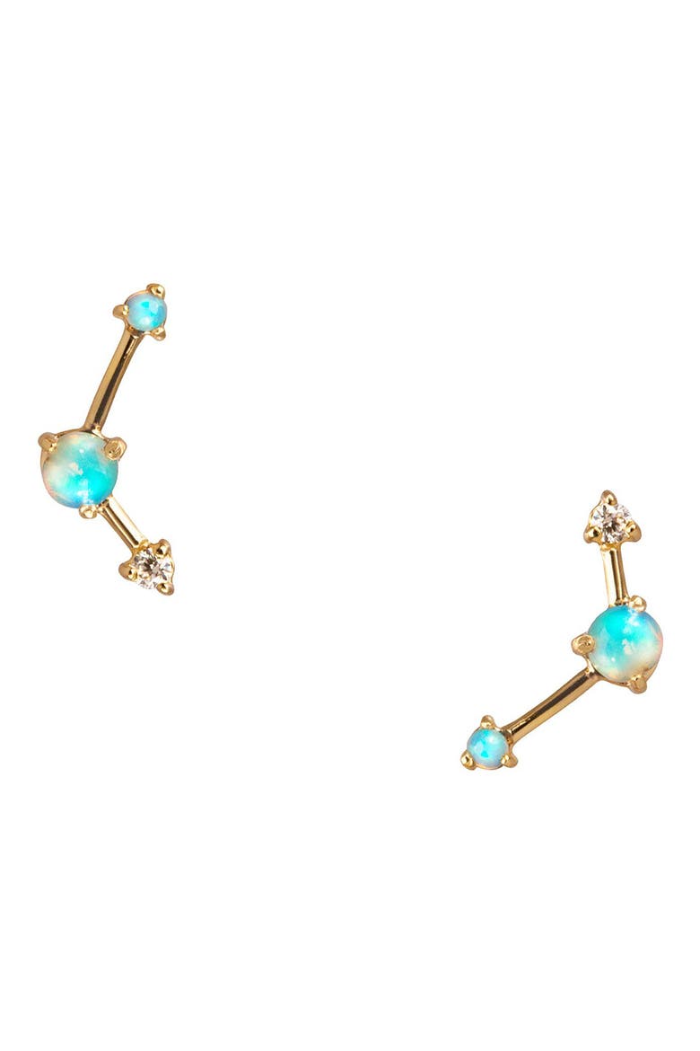 Counting Collection Three-Step Opal & Diamond Point Earrings, Main, color, YELLOW GOLD/ DIAMOND/ OPAL