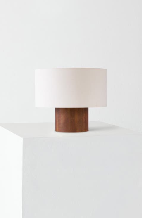 Oliver 10" LED Desk Lamp with Wood Accent and White Cotton Drum Shade, Bulb Included