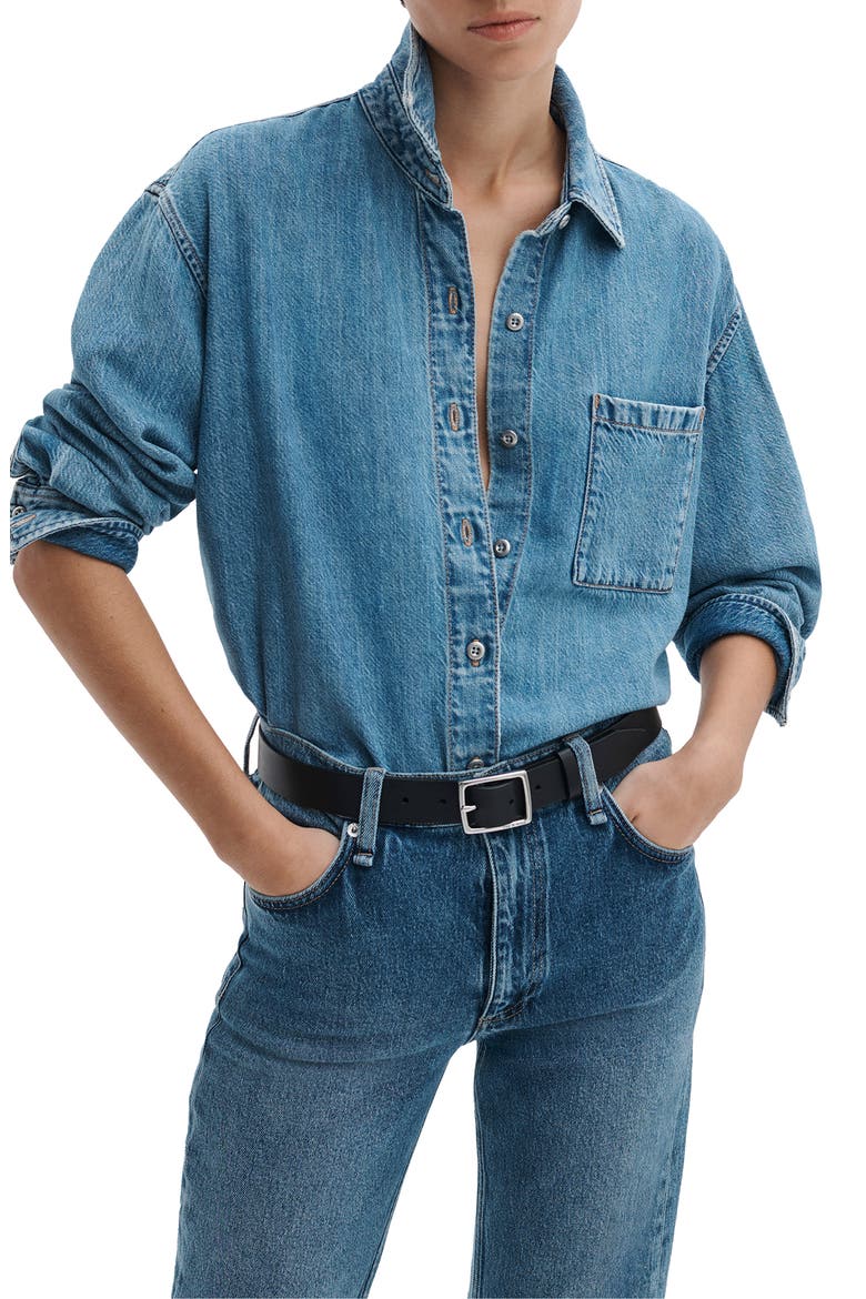 Connie Featherweight Denim Button-Up Shirt, Main, color, EVERGLADE