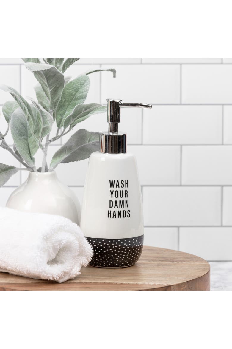 Wash Your Damn Hands Soap Dispenser Ceramic White 12.5 oz, Alternate, color, White