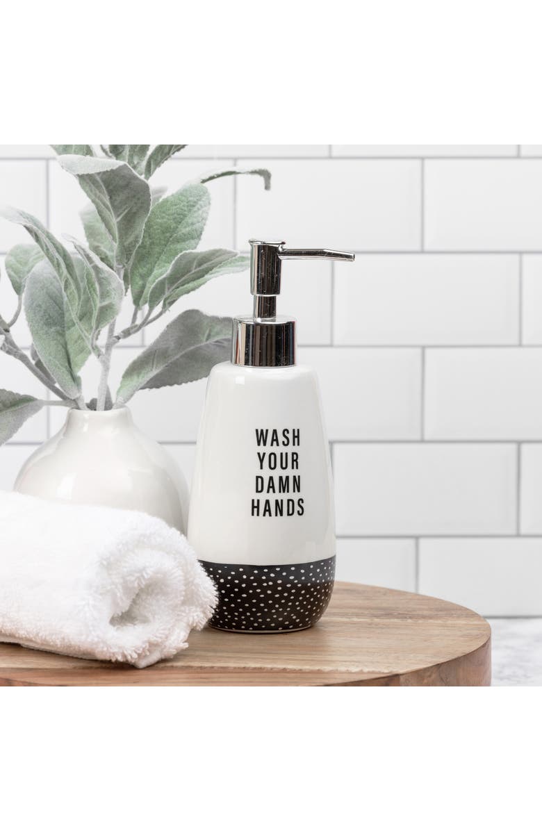 Totalee Gift Wash Your Damn Hands Soap Dispenser Ceramic White 12.5 oz, Alternate, color, White
