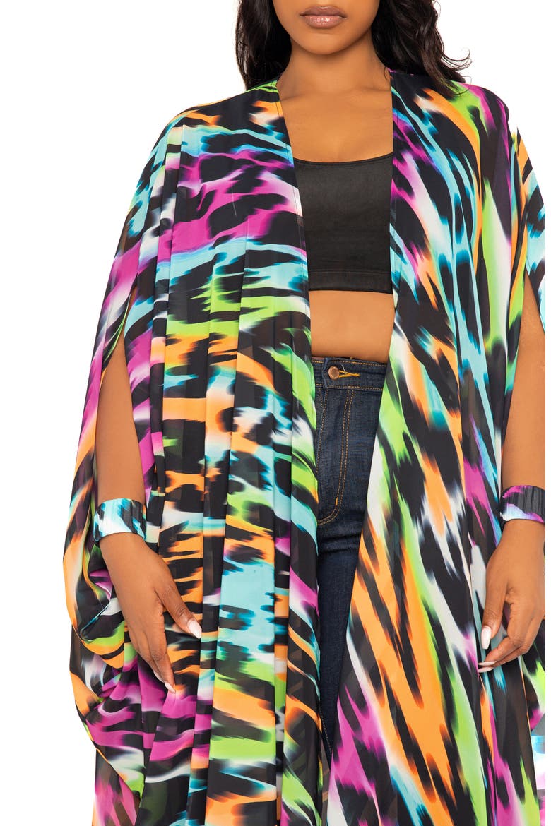 Animal Print Chiffon Robe with Wrist Bands, Alternate, color, MULTI