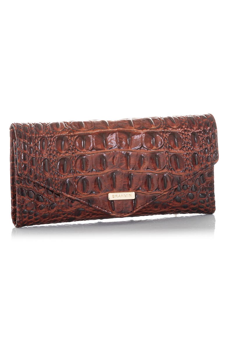 Veronica Melbourne Croc Embossed Leather Envelope Wallet, Alternate, color, PECAN