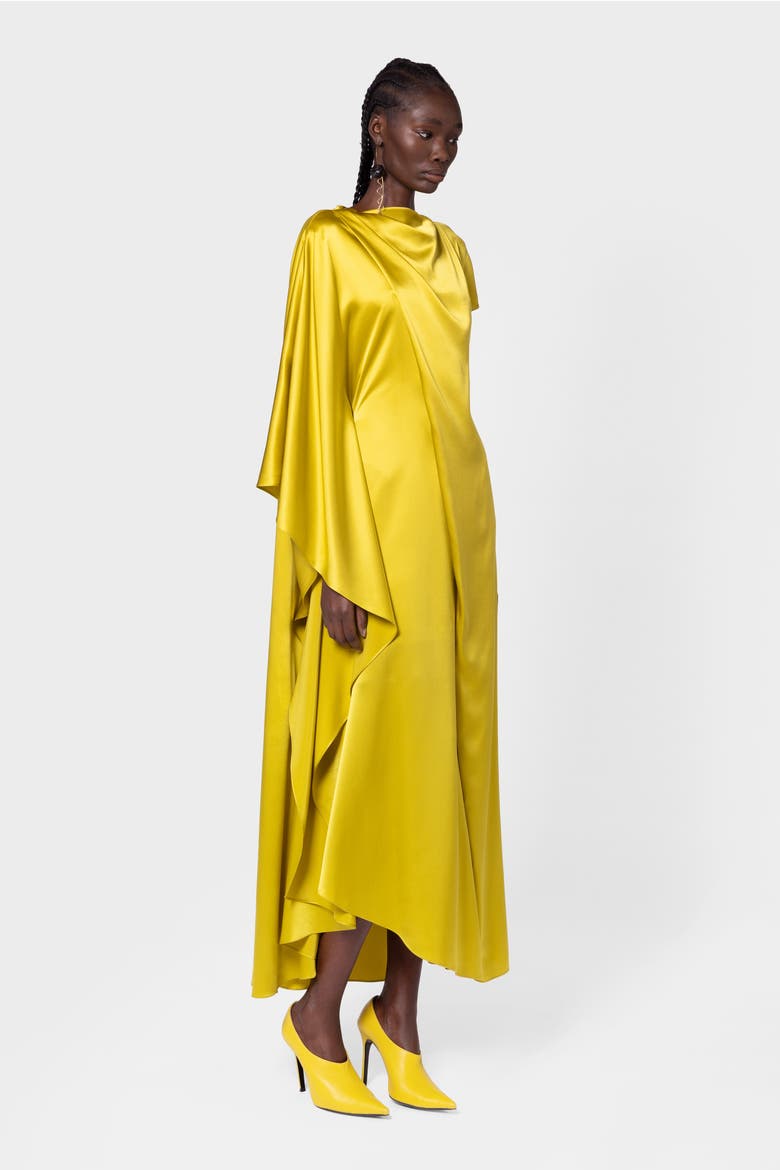 Hiba Draped Silk Dress, Alternate, color, Zinnia