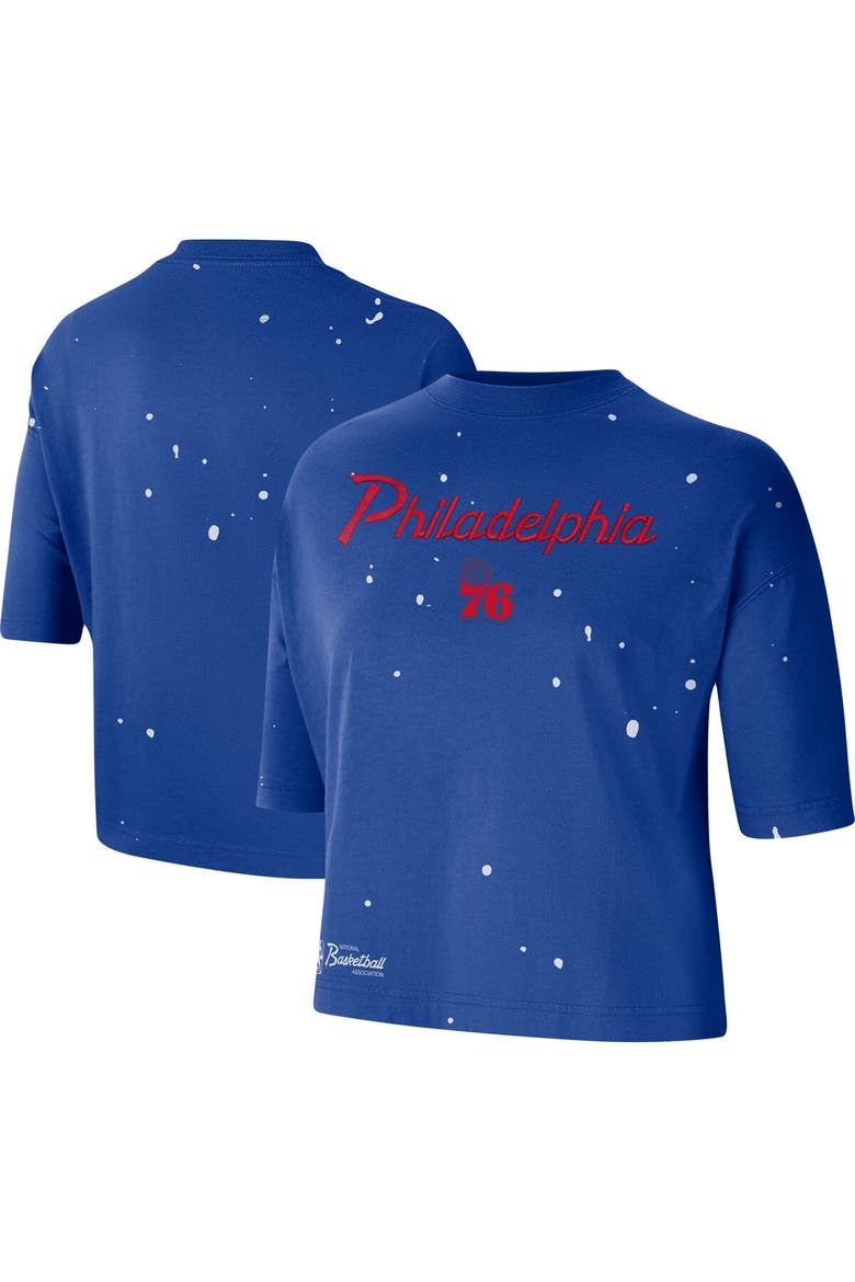 Women's Nike Royal Philadelphia 76ers Courtside Splatter Cropped T-Shirt, Main, color, Royal